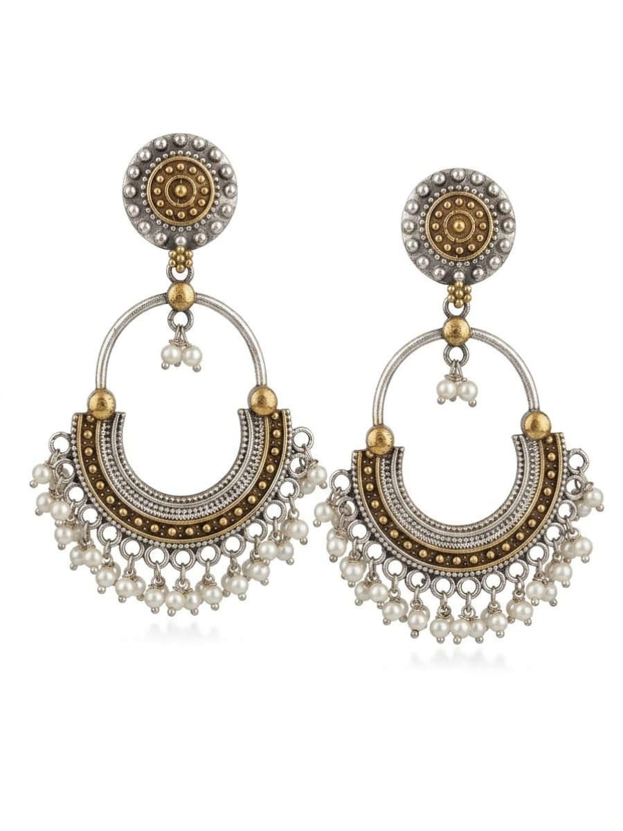 Silver Plated Dual Tone Oxidised Chandbali Earrings