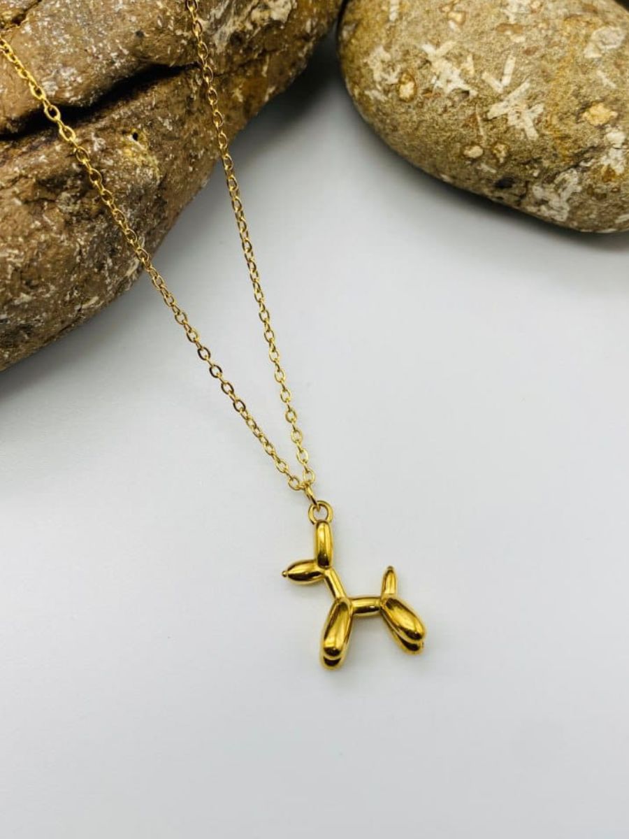 Simple Balloon Puppy Charm Pendant Golden Chain Necklace