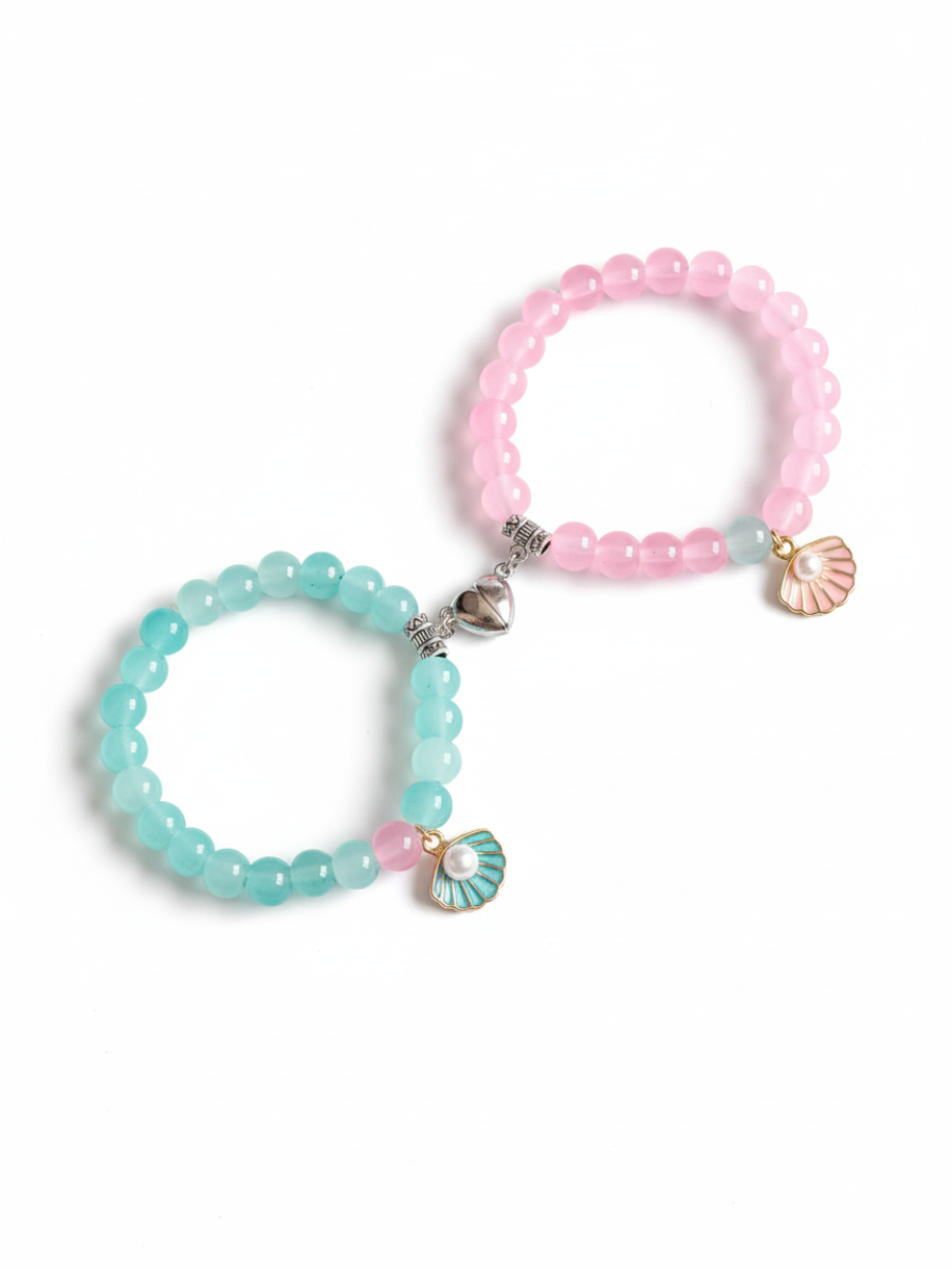 Buy Sky Blue and Baby Pink Shell Charms Beaded Magnetic Bracelet