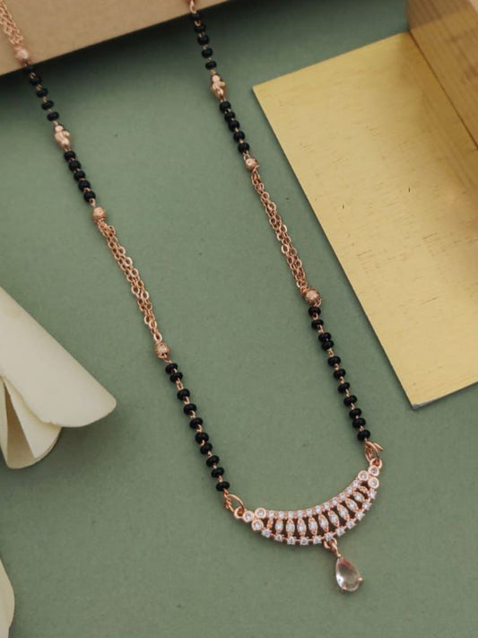 Small American Diamond Pendant Rose Gold Mangalsutra