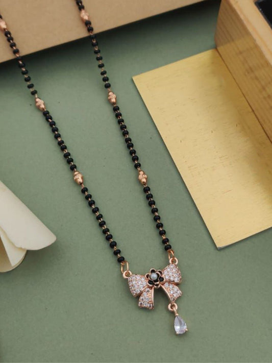 Stylish Bow Diamond Pendant Rose Gold Mangalsutra