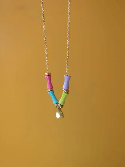 Stylish Multicolor Charms Rose Gold Chain Necklace