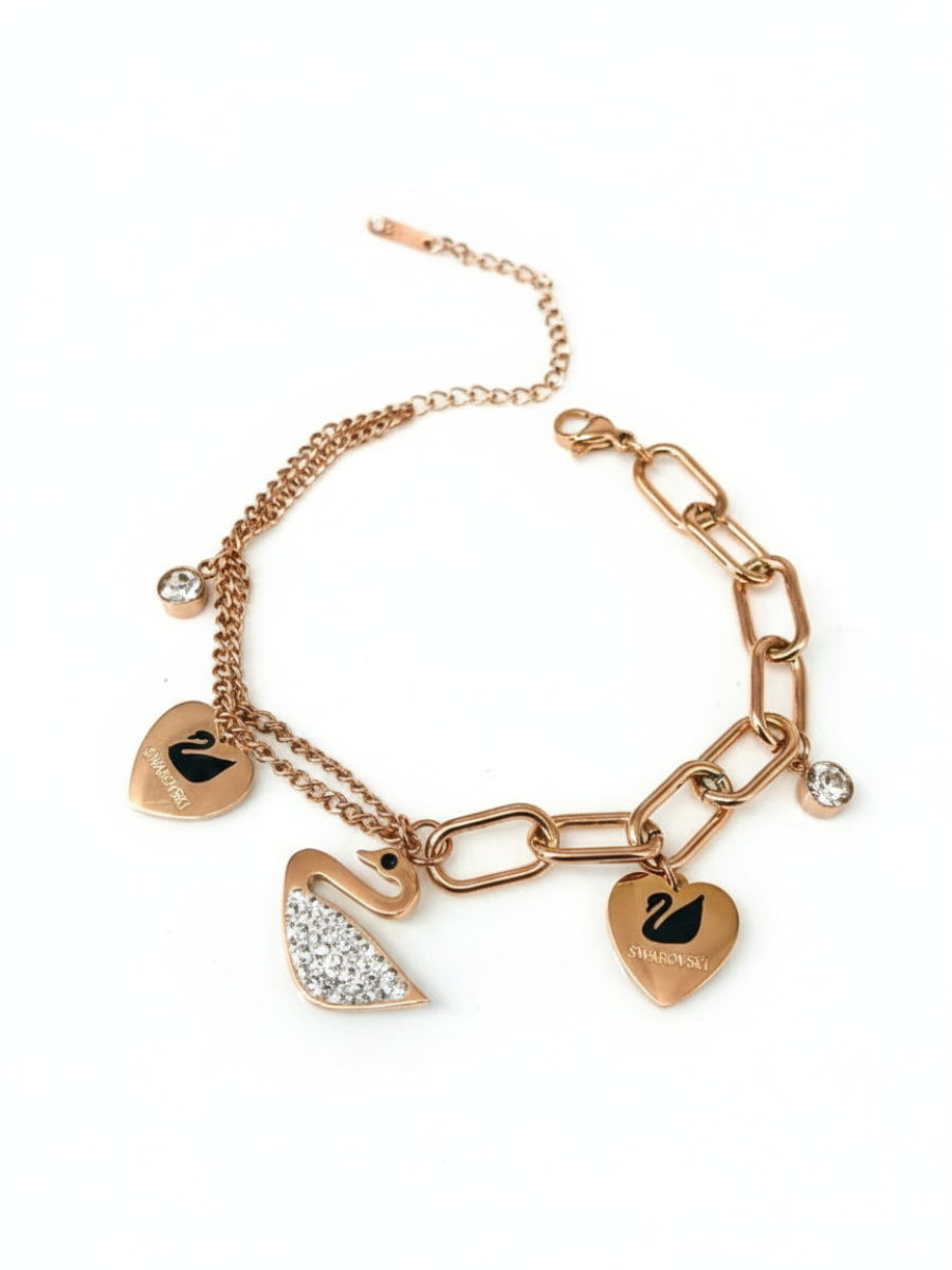 Rose Gold Swan Charms Chain Bracelet