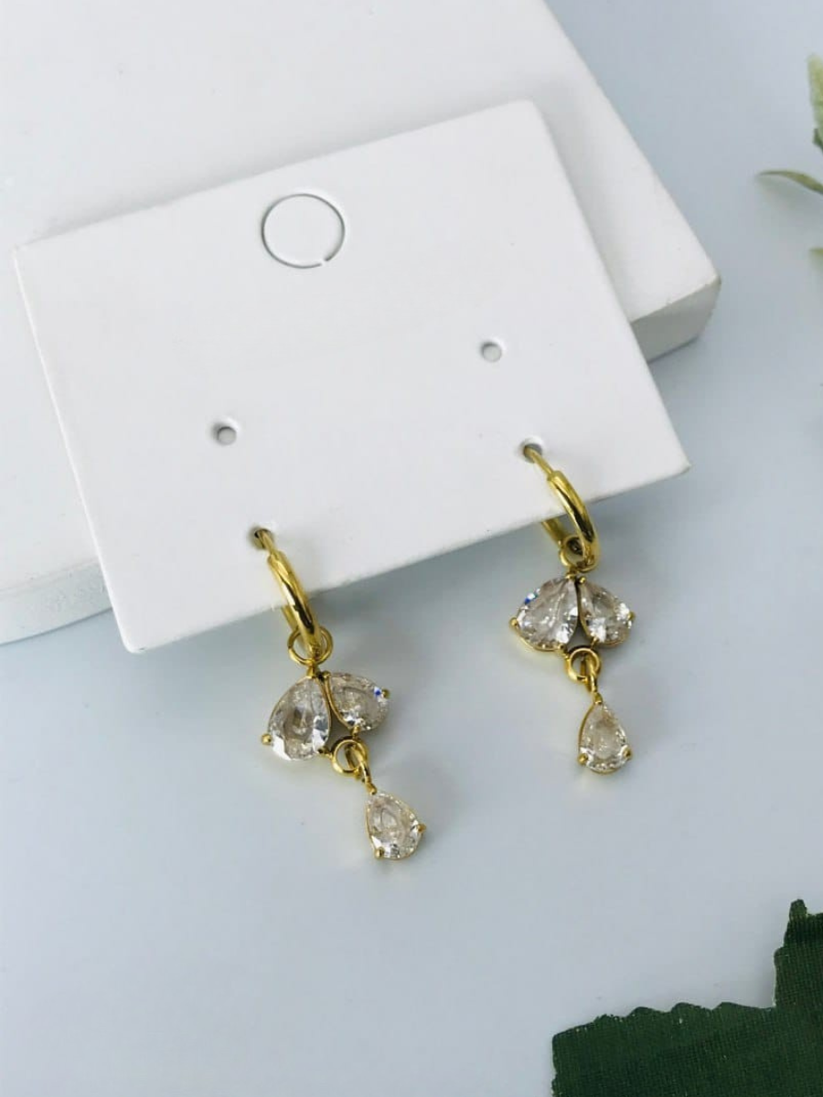 Buy Teardrop White Stones Golden Huggie Hoop Earrings Online - TheJewelbox
