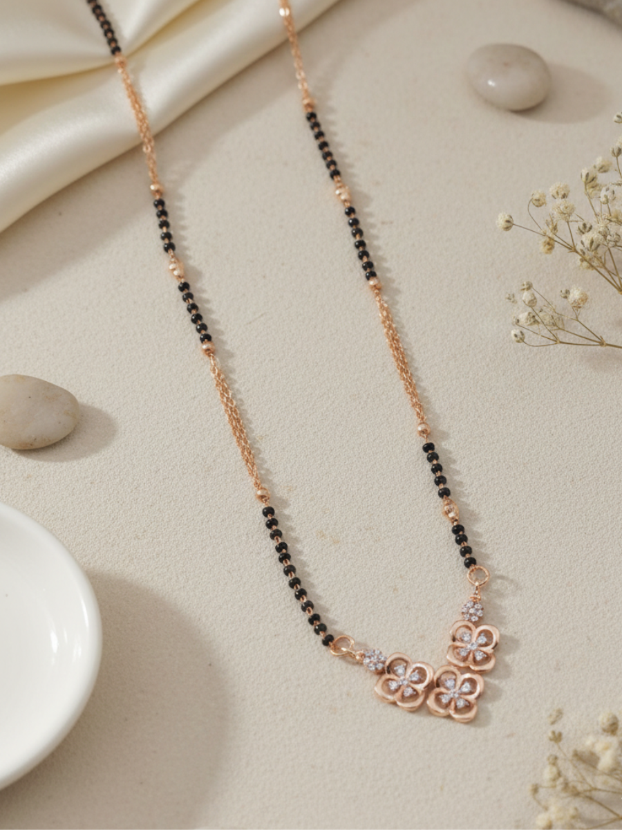 Rose gold floral pendant mangalsutra