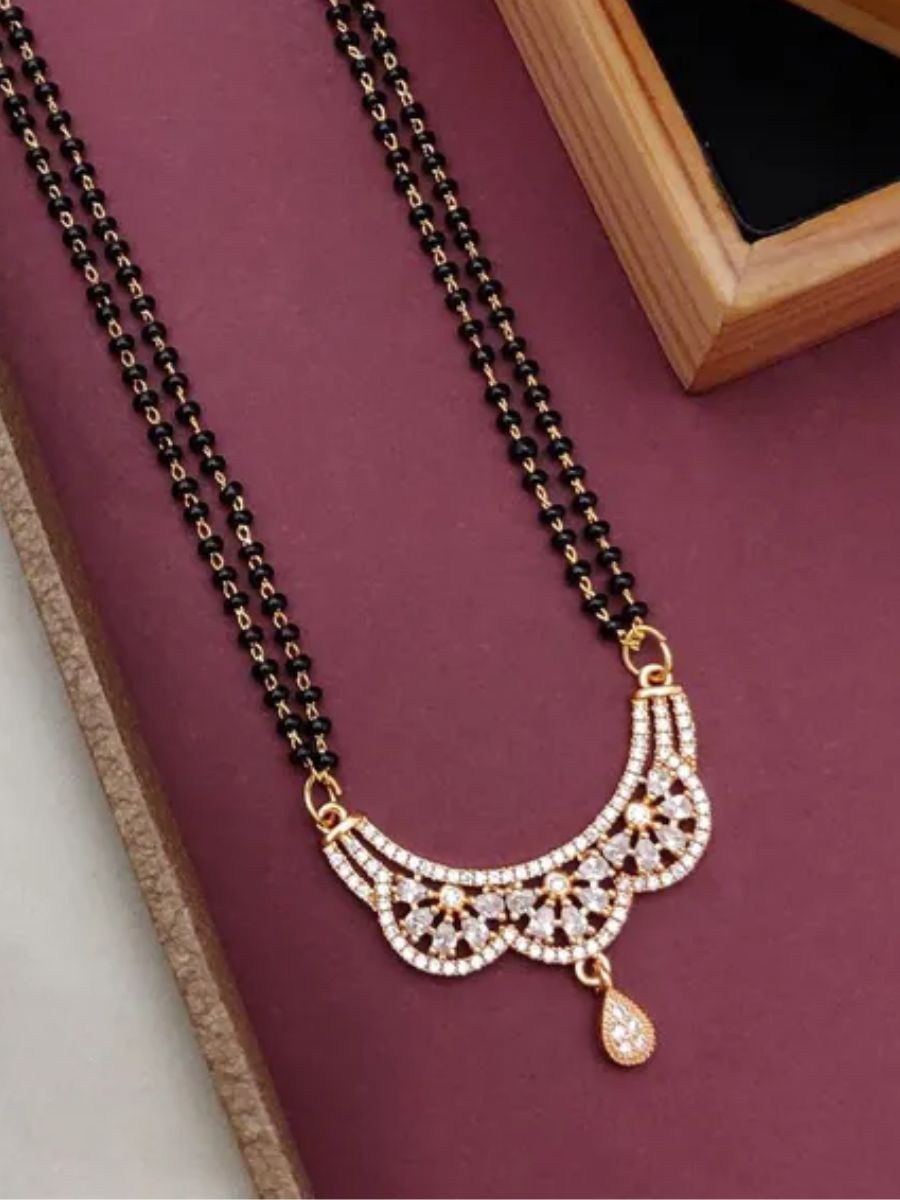 Three Half Floral AD Pendant Rose Gold Mangalsutra