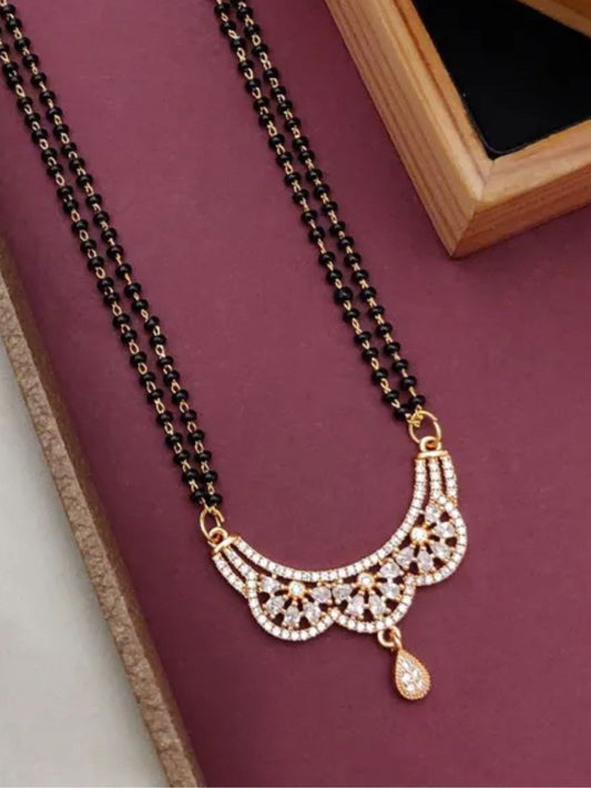 Three Half Floral AD Pendant Rose Gold Mangalsutra