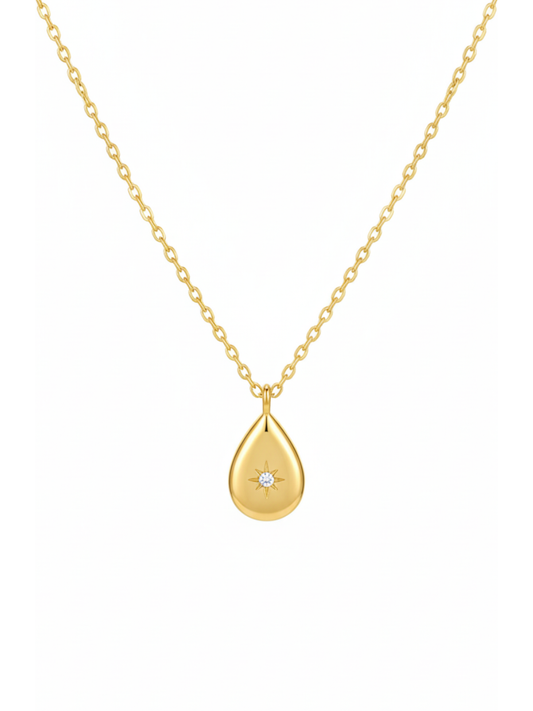 Tiny Star Waterdrop Pendant Golden Chain Necklace