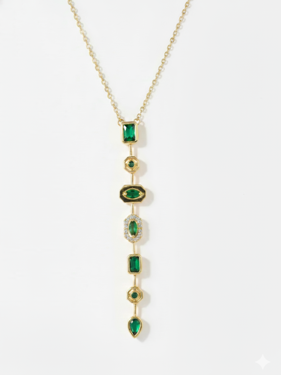 Trendy Green Crystal Golden Chain Y Necklace