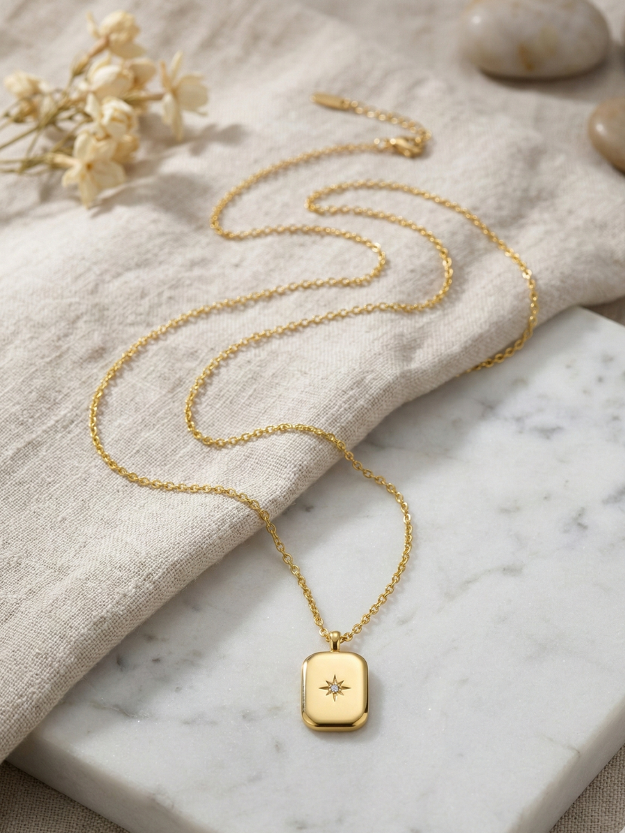 Buy Trendy Tiny Star Rectangular Pendant Golden Necklace Online in India