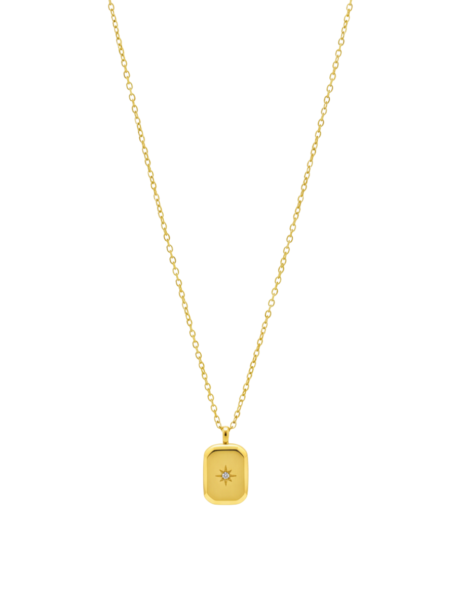 Trendy Tiny Star Rectangular Pendant Golden Necklace