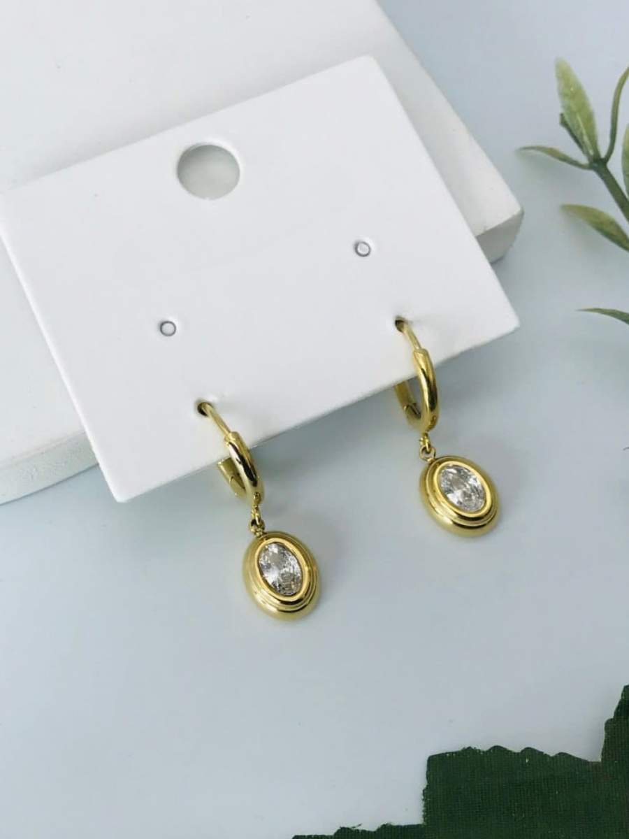 Buy Trendy White Stone Oval Drop Golden Huggie Hoop Earrings Online - TheJewelbox