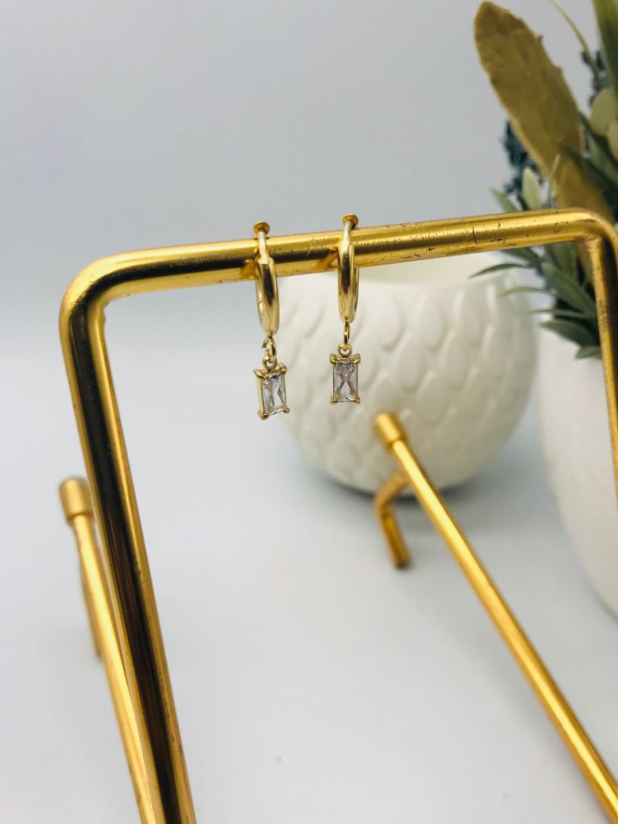 Buy White Hanging Gemstone Golden Huggie Hoop Earrings - TheJewelbox