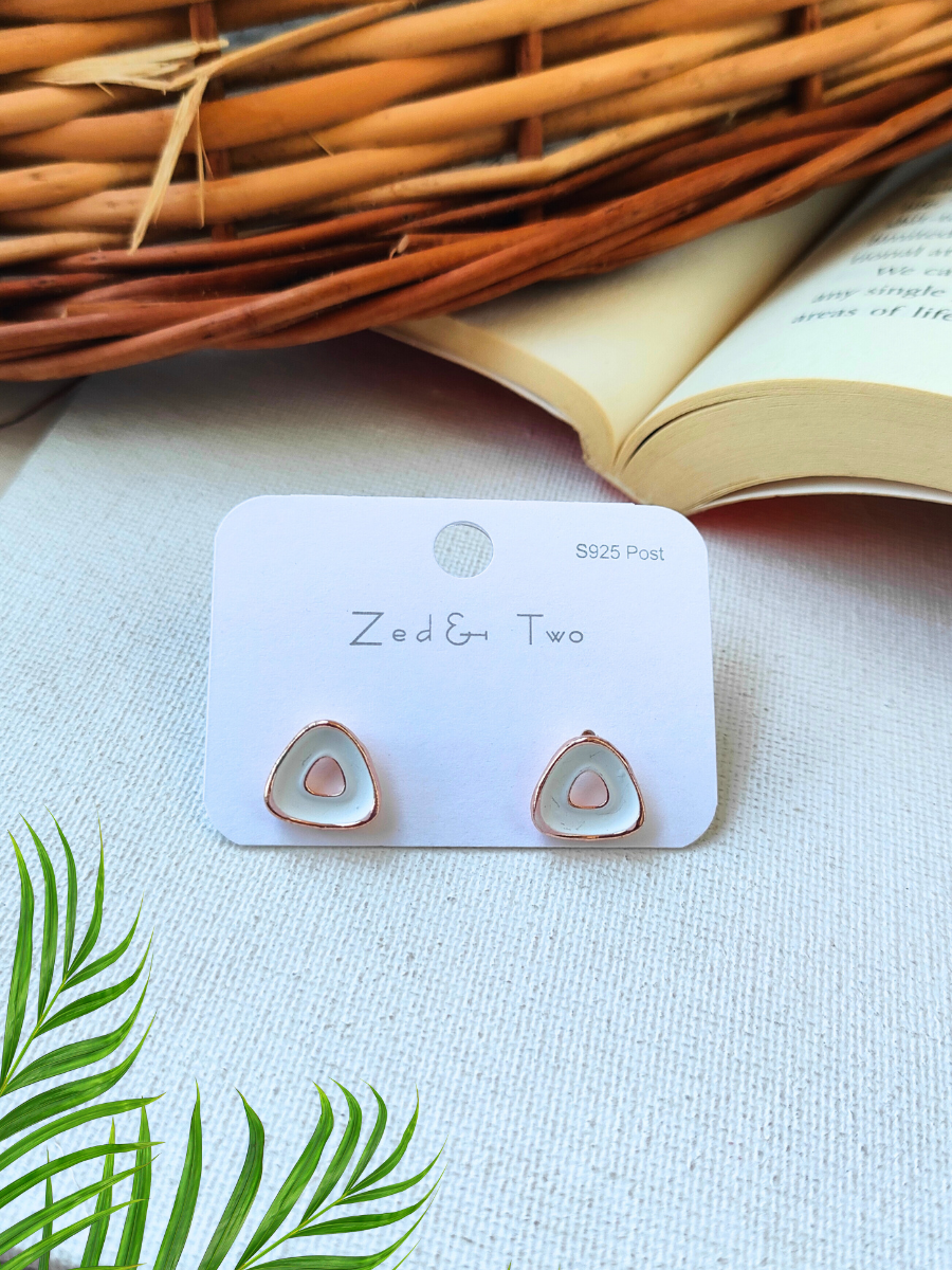Buy White Triangle Shaped Rose Gold Stud Cute Korean Earrings - TheJewelbox