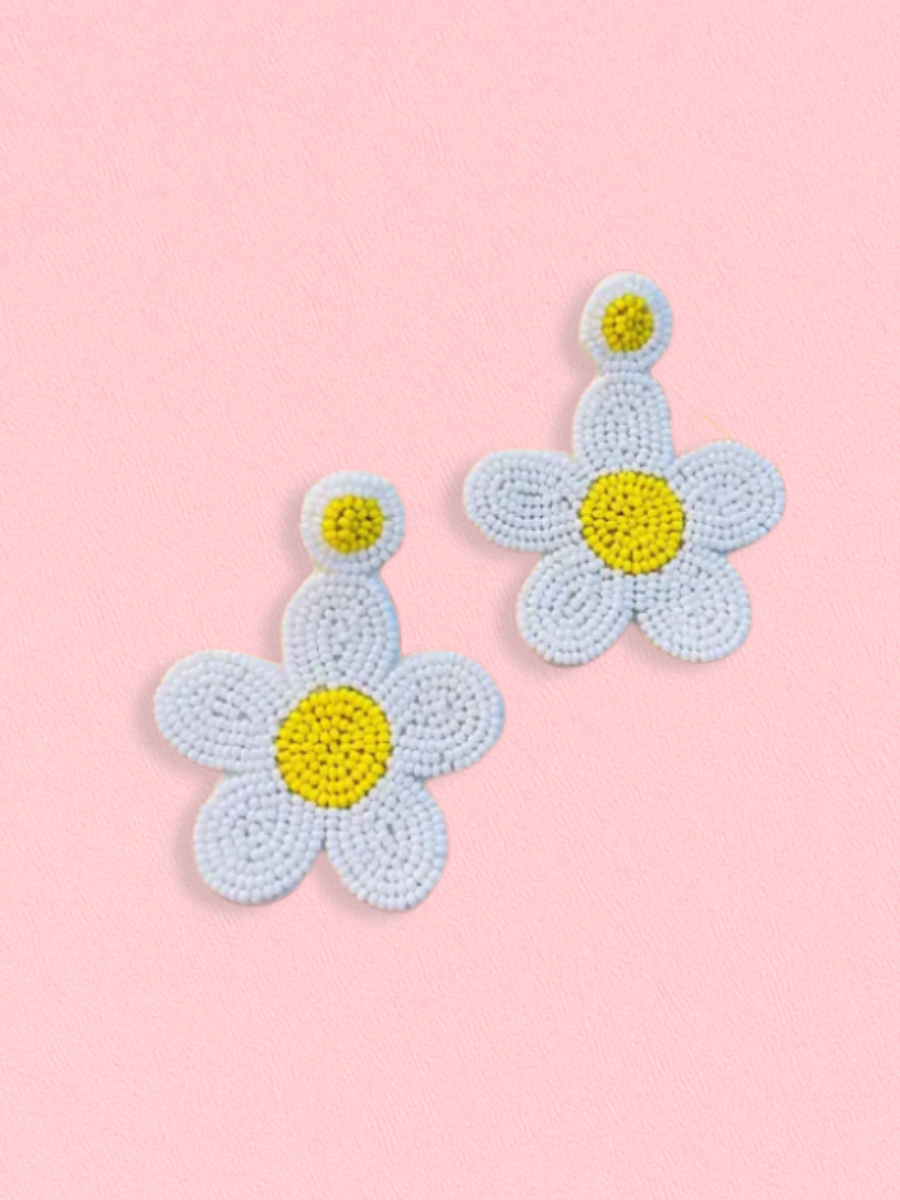 Buy White and Yellow Daisy Flower Drop Beaded Earrings Online - TheJewelbox