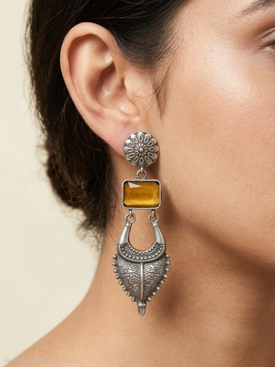 Traditional ethnic yellow stone earrings