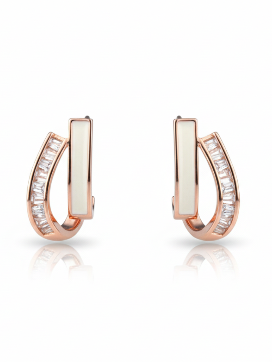 Rose Gold Diamond White Stud Earrings