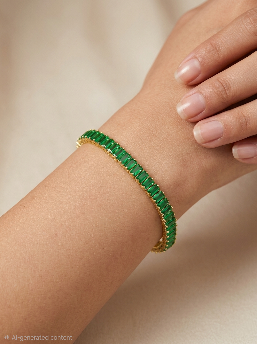 Luxury Gold Plated Emerald Gemstone Tennis Bracelet