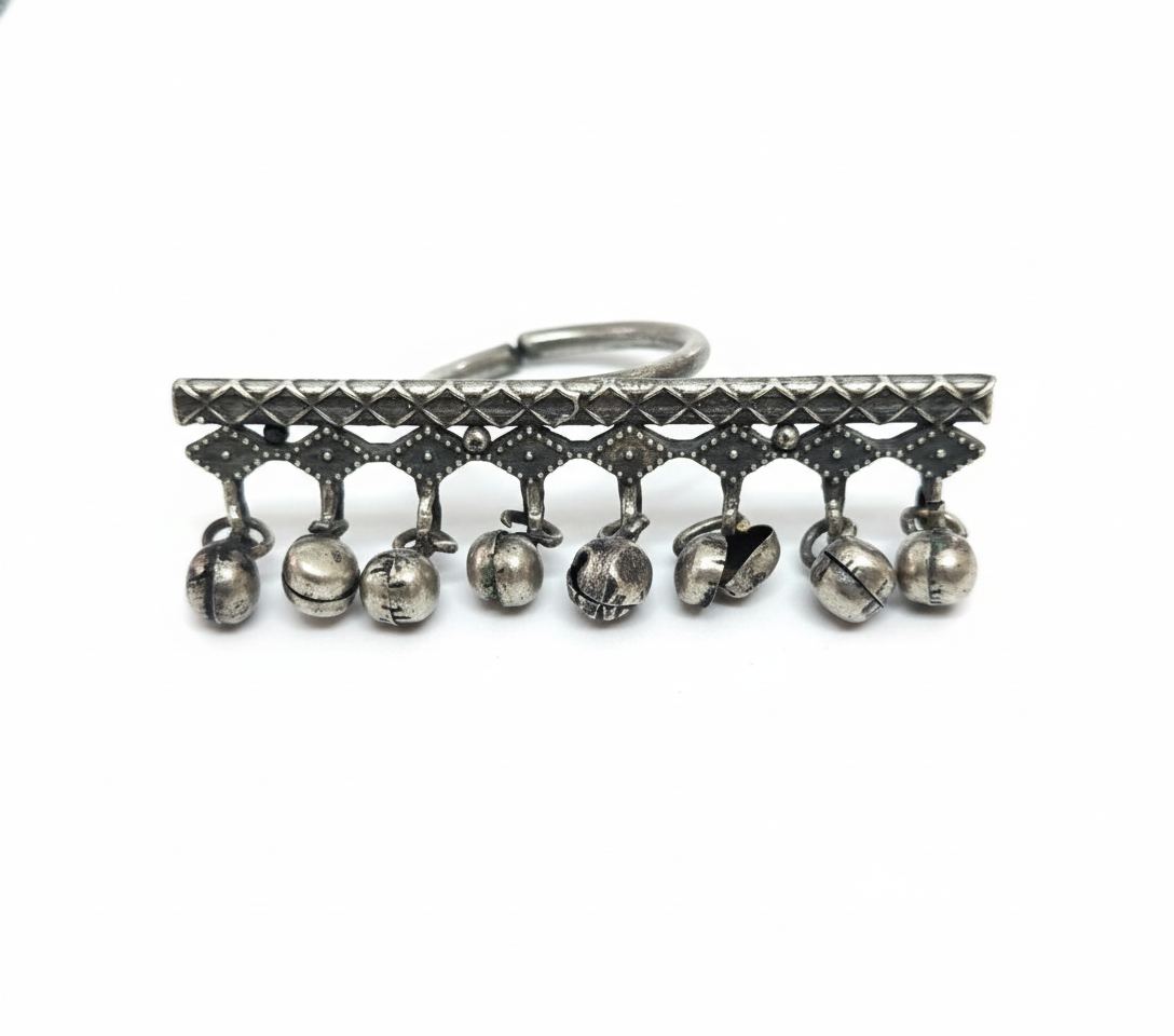 German Silver Oxidised Kolhapuri Gunghroo Ring