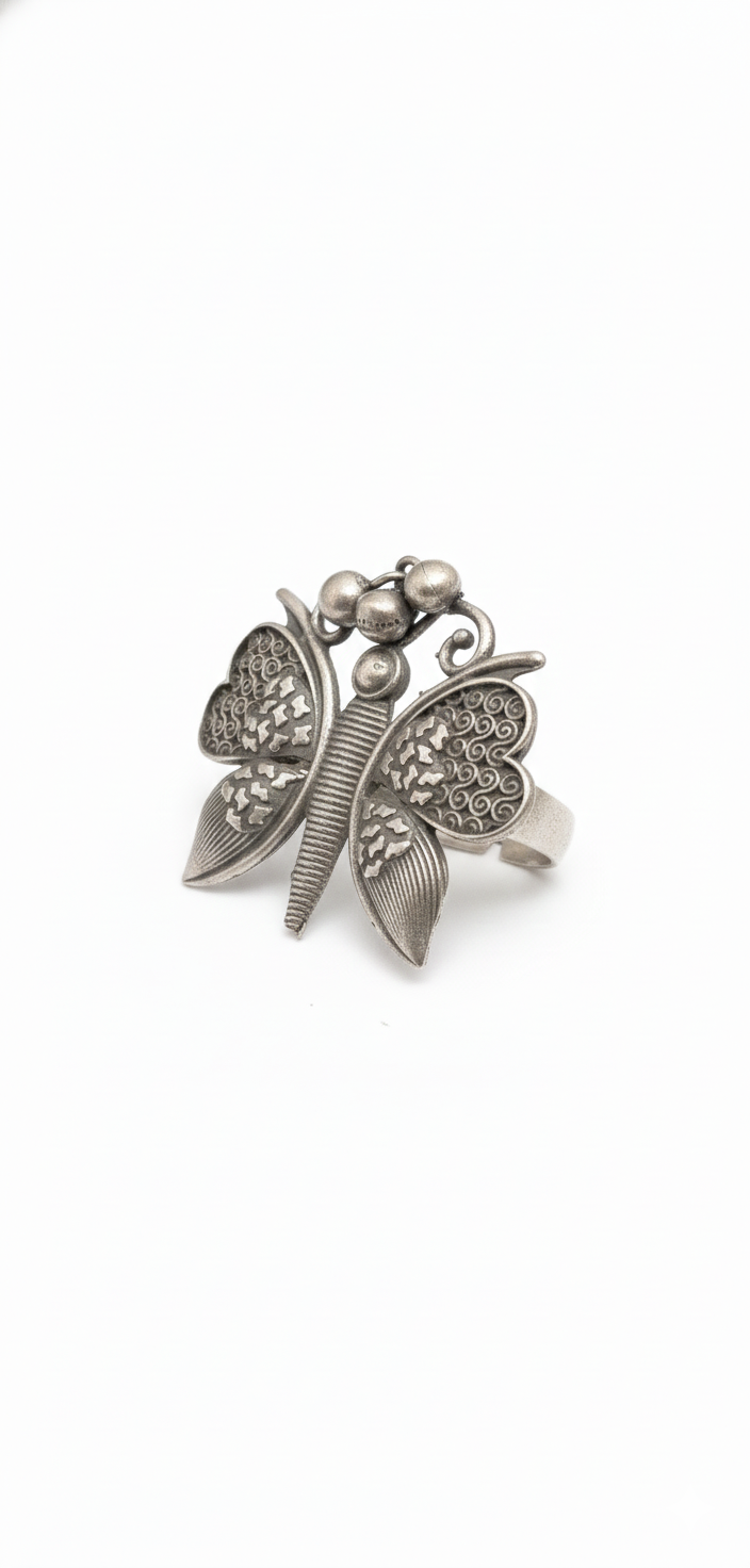 Butterfly Shaped Oxidised Silver Finger Ring