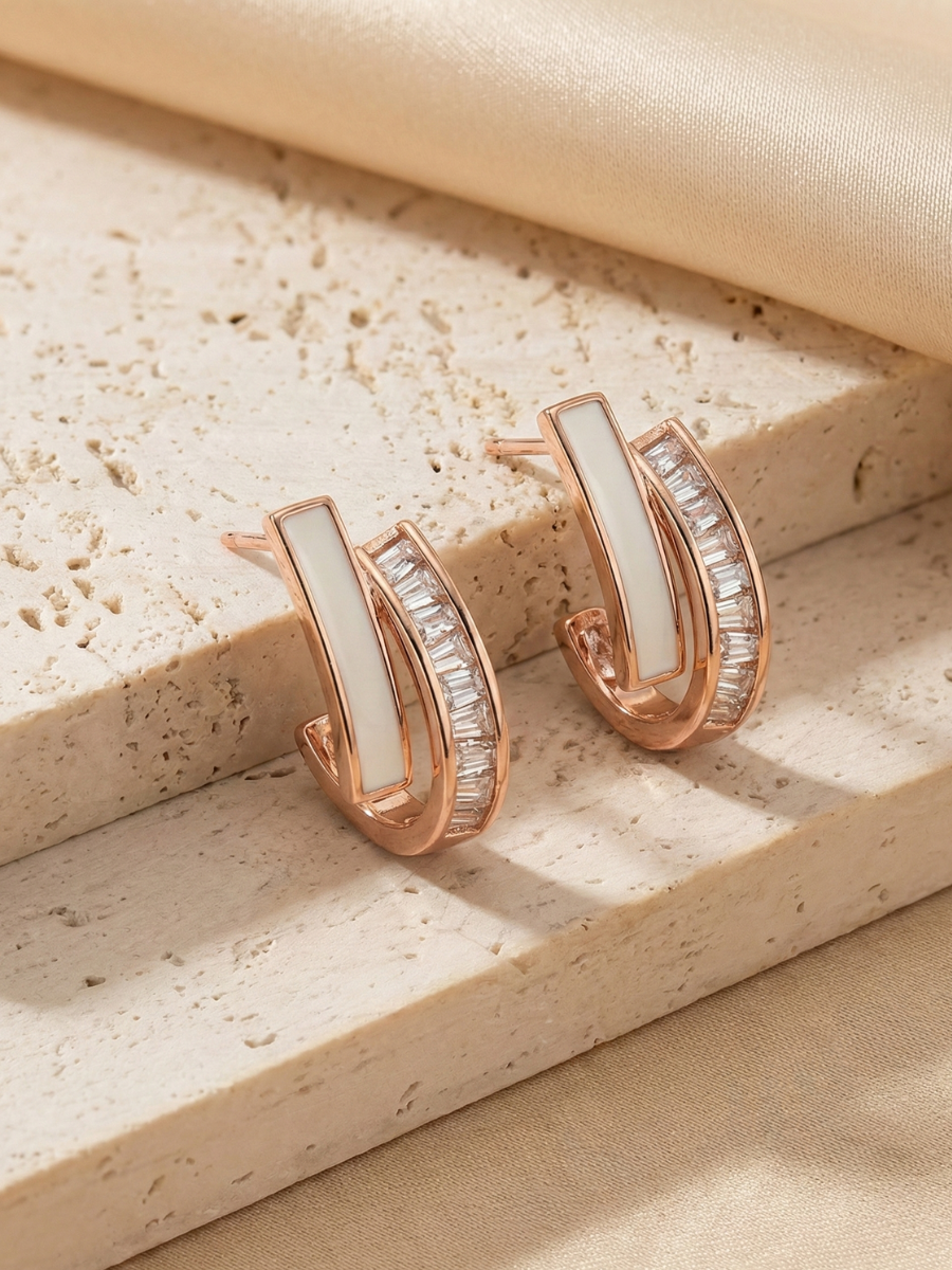 Rose Gold Diamond White Stud Earrings