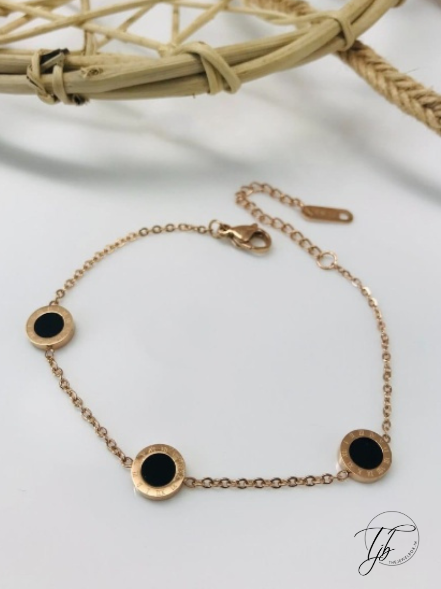 Buy Black Stone Studded Rose Gold Minimal Statement Bracelet