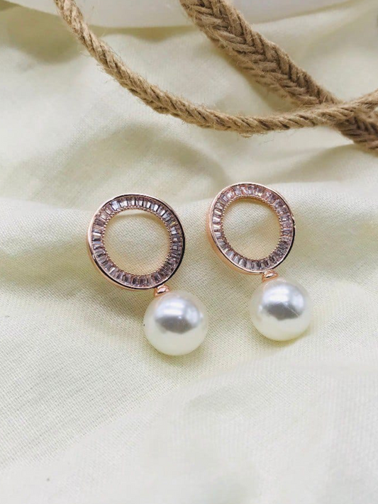 Diamond Stud and Pearl Drop Rose Gold Earrings