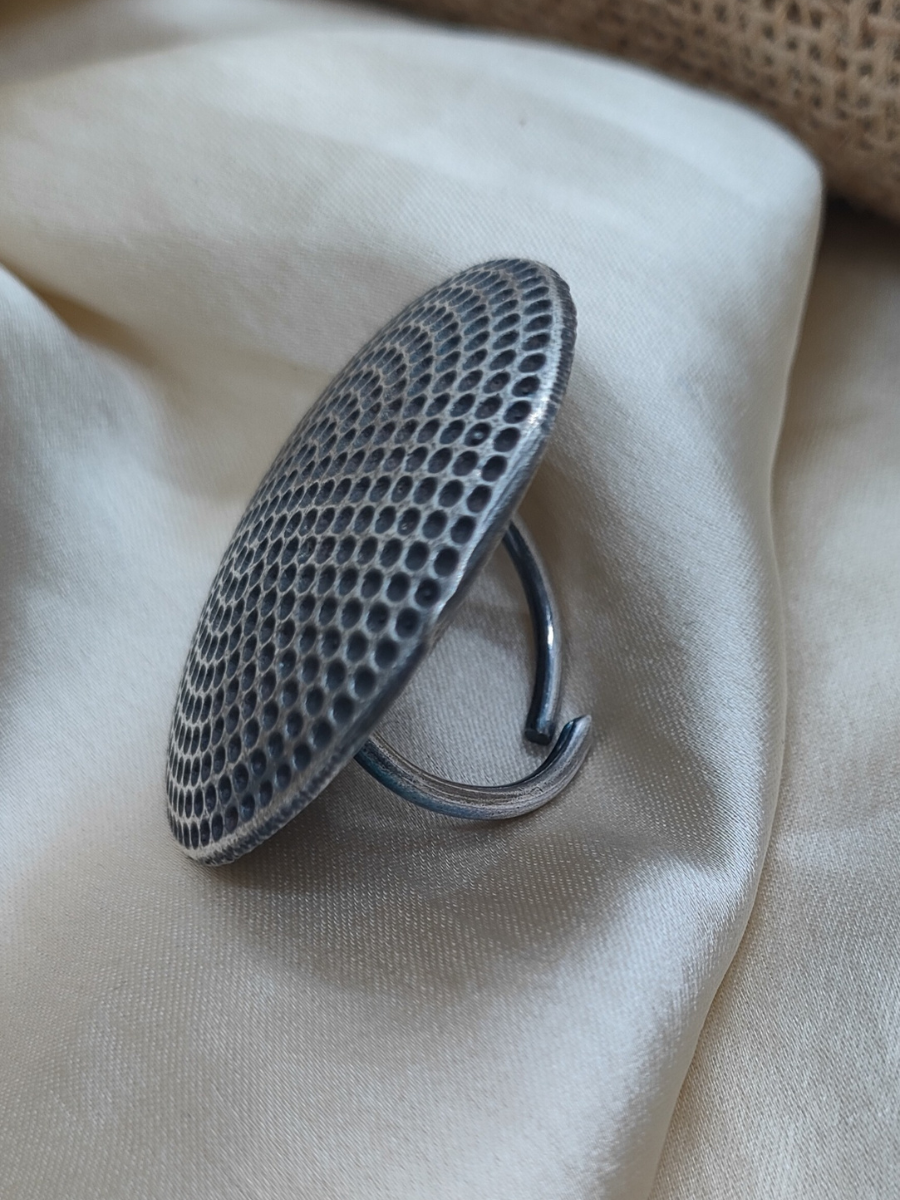 Buy German Silver Adjustable Big Round Finger Ring - TheJewelbox