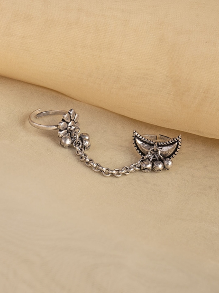 Silver Plated Oxidised Antique Double Finger Ring