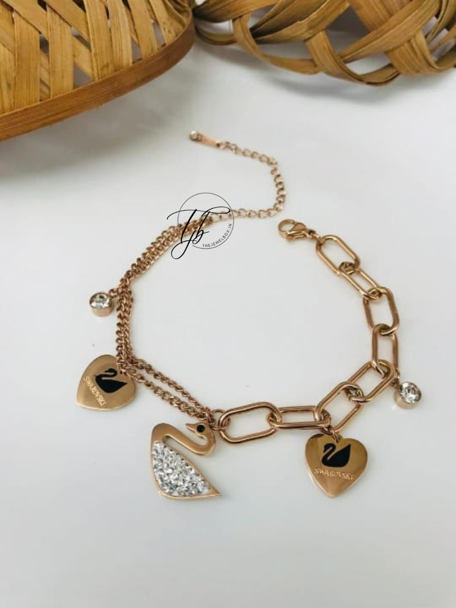Swan Charms Rose Gold Chain Bracelet