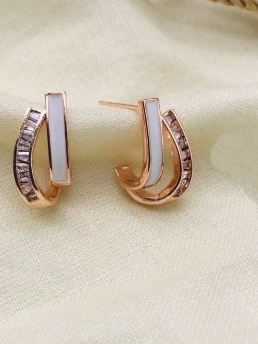 Rose Gold Diamond White Stud Earrings