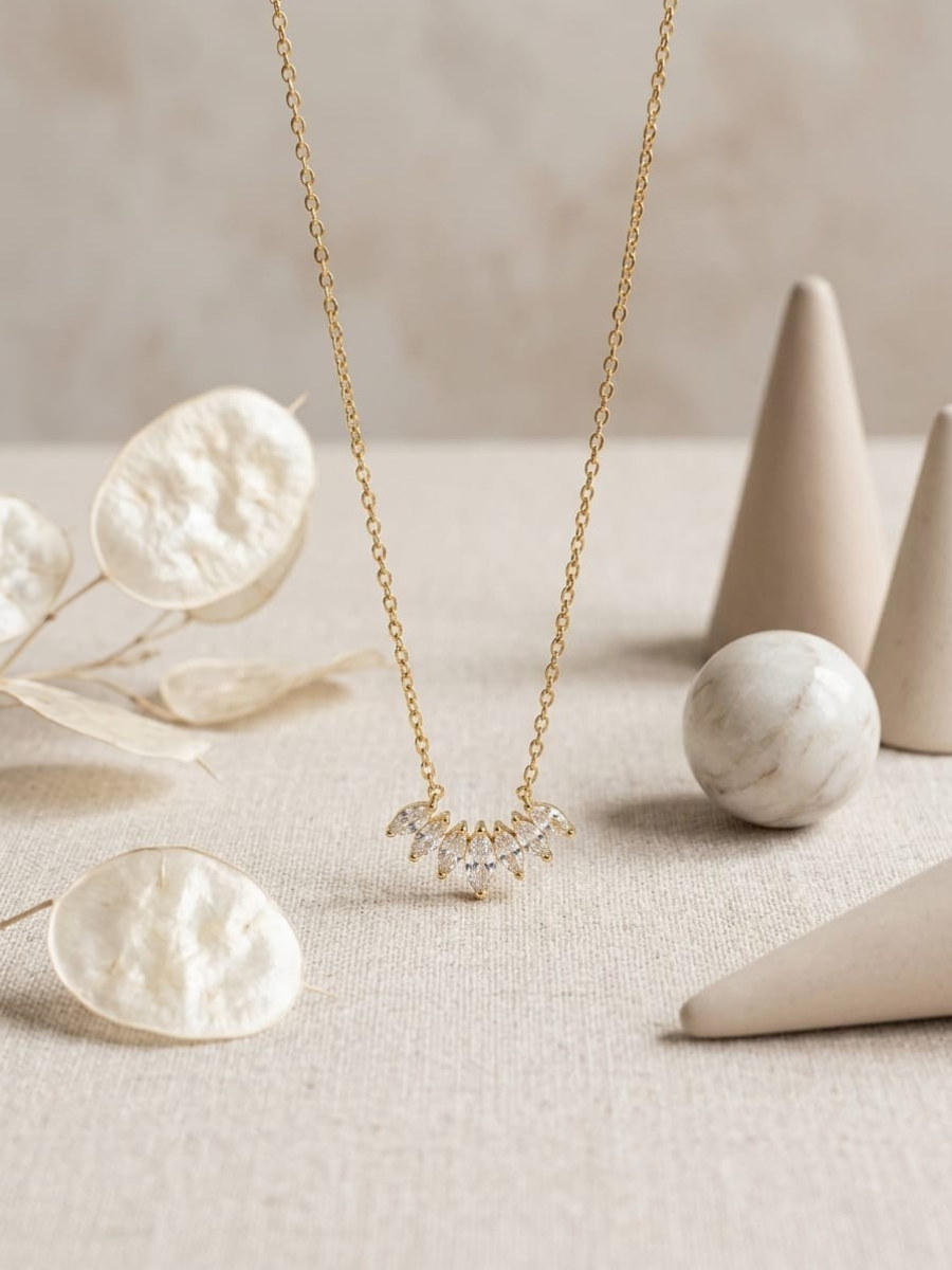 Buy 18K Gold Finish Celestia Crystal Cluster Chain Necklace Online in India