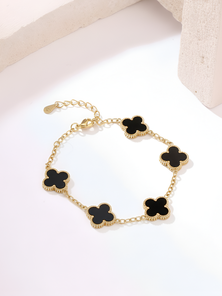 Buy 18K Gold Plated Black Clover Charm Delicate Chain Bracelet Online - TheJewelbox