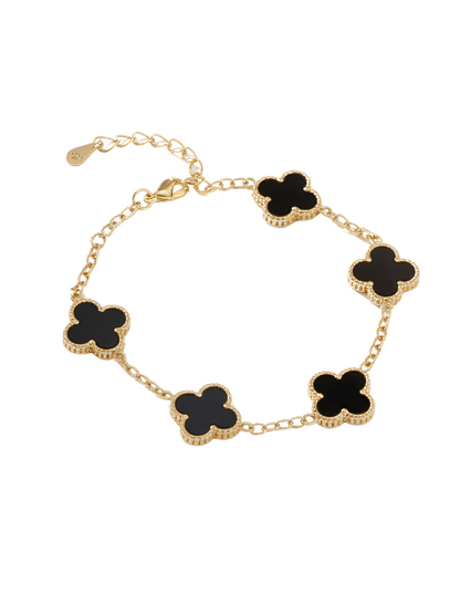 18K Gold Plated Black Clover Charm Delicate Chain Bracelet- Actual Product