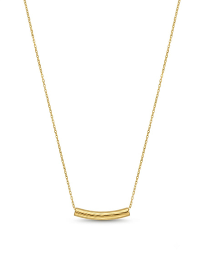 18K Gold Plated Curved Bar Pendant Chain Necklace