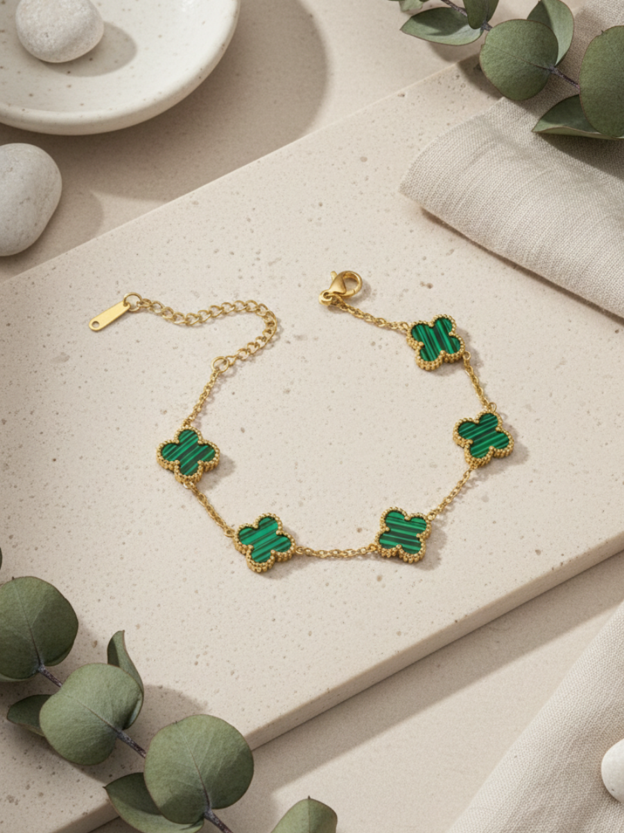 Buy 18K Gold Plated Green Clover Charm Loose Chain Bracelet Online