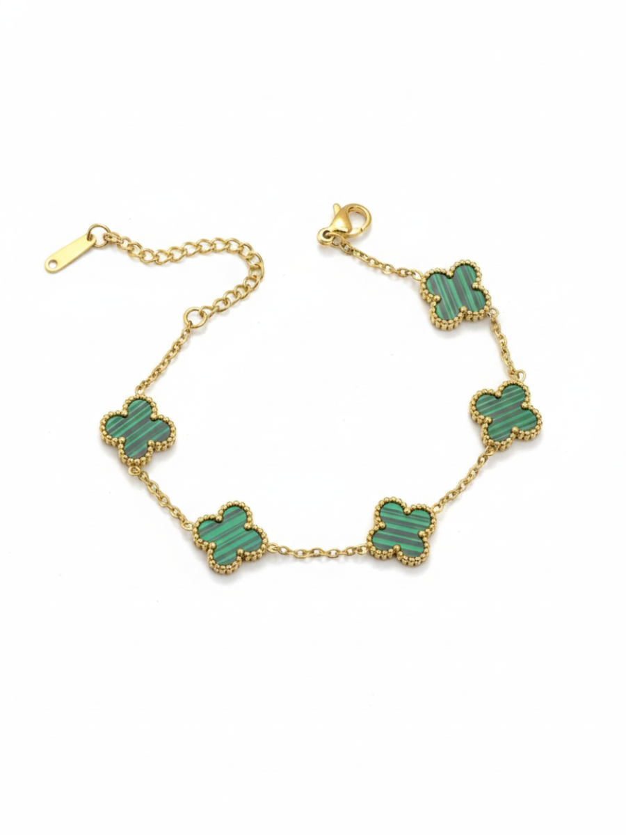 Anti Tarnish Waterproof Green Clover Charm Chain Bracelet
