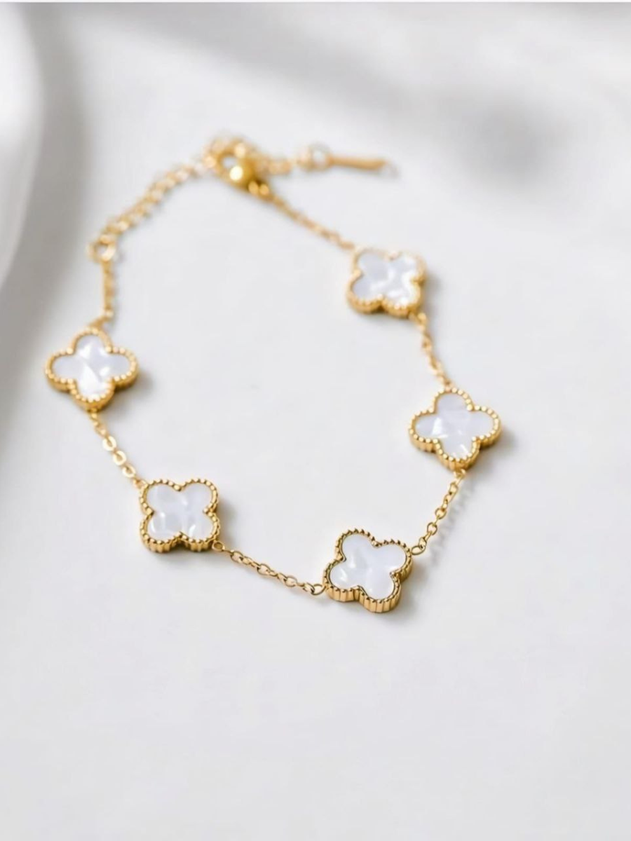 Buy 18K Gold Plated White Clover Charm Delicate Chain Bracelet Online - TheJewelbox