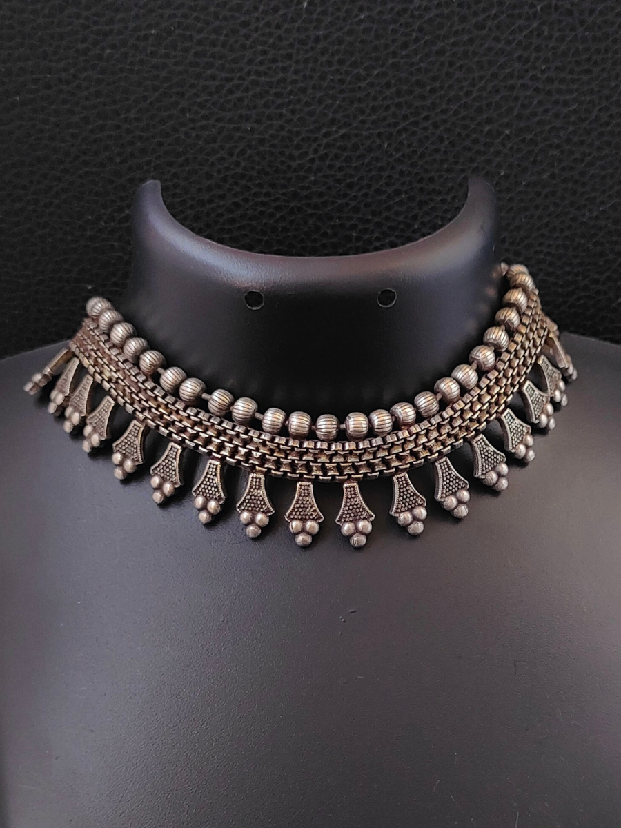 Classic Oxidised Silver Choker Necklace