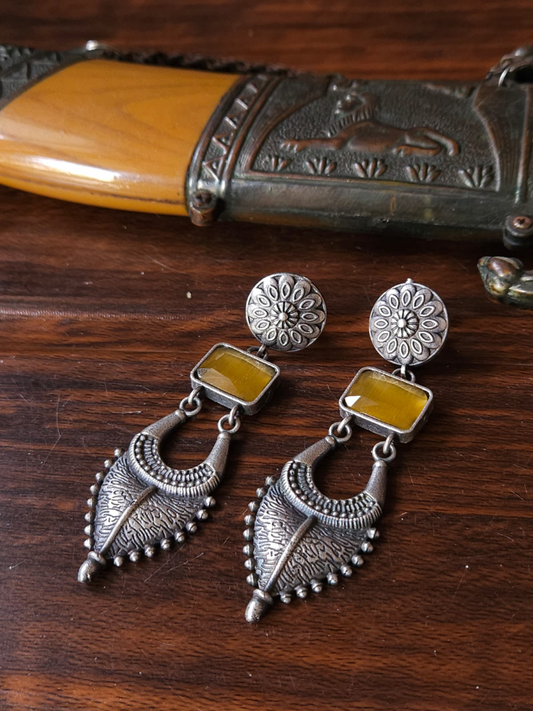 Buy Yellow Stone Long German Silver Earrings - TheJewelbox