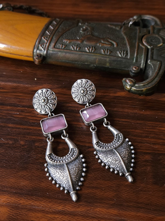 Buy Baby Pink Stone Long German Silver Earrings - TheJewelbox