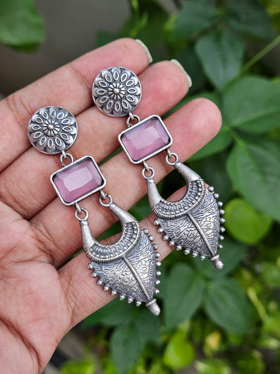 Buy Baby Pink Stone Long German Silver Earrings Online  The Jewelbox