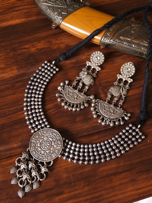 Buy German Silver Oxidised Black Polished Choker Jewellery Set - TheJewelbox