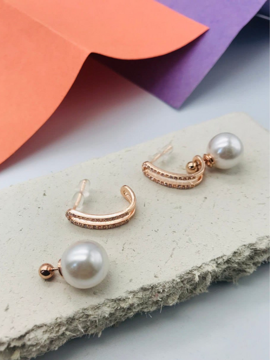 Buy 4 in 1 Rose Gold Plated Pearl Half Hoop Earrings - TheJewelbox
