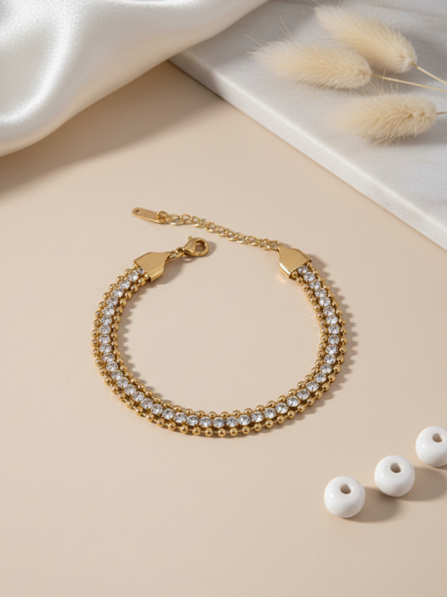 Buy Adjustable Gold Plated Triple Chain Stone Bracelet Online