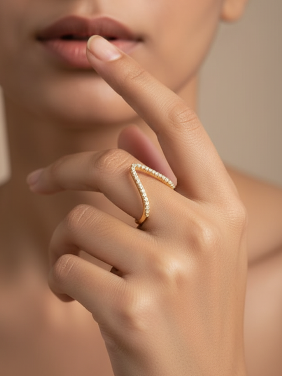An Indian Model wearing our Adjustable Golden Diamond Vanki Ring