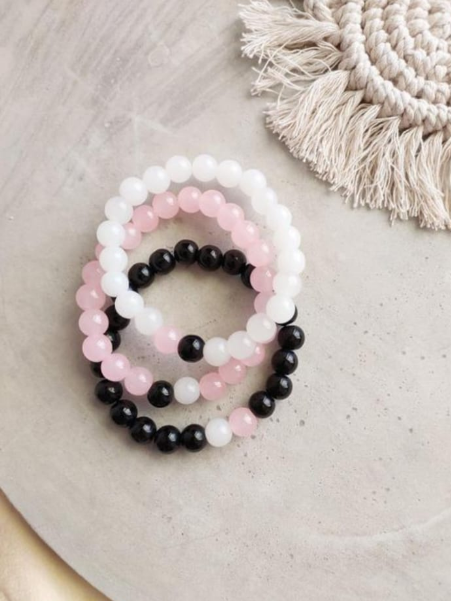 Aesthetic Black, White and Pink Beaded Bracelets