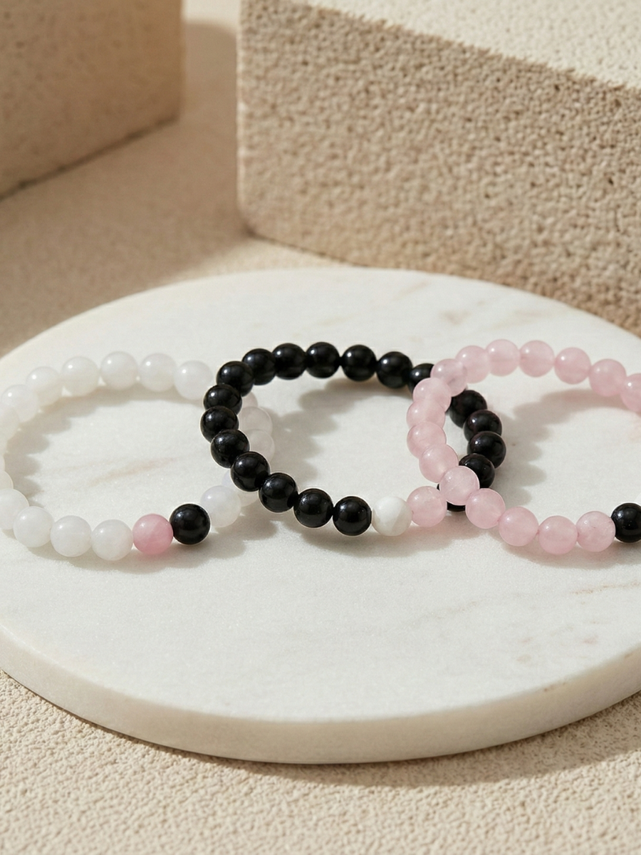 Aesthetic Black, White and Pink Beaded Bracelets