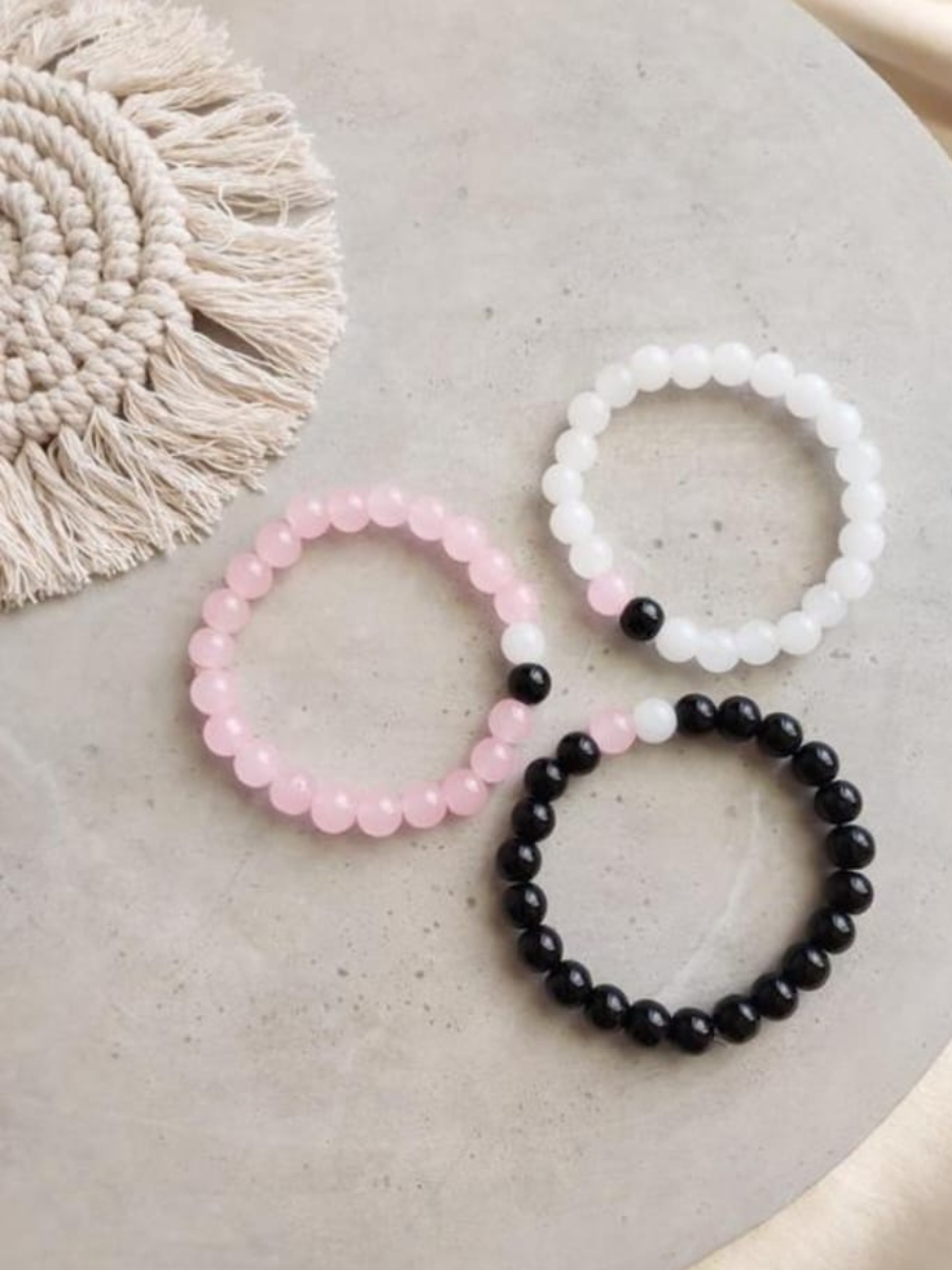 Black, White and Pink Beaded Bracelets for Girls
