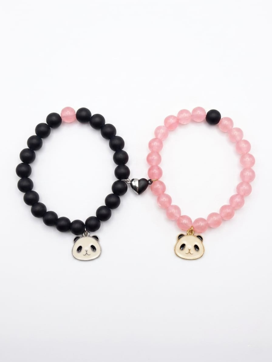 Aesthetic Panda Charm Black and Pink Beaded Bracelets